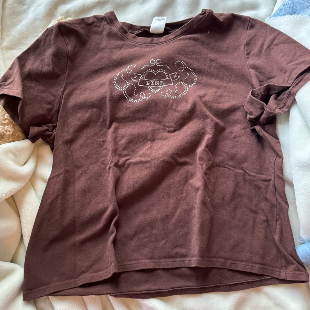 PINK Victoria's Secret Chocolate Tee with Sparkle Details